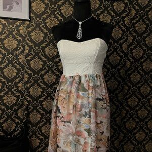 A. Byer Strapless White and Floral Dress
